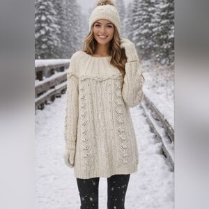 VTG Marsh Landing Hand Knits Women 3D Cable Knit Sweater Sz LARGE Cream Pullover